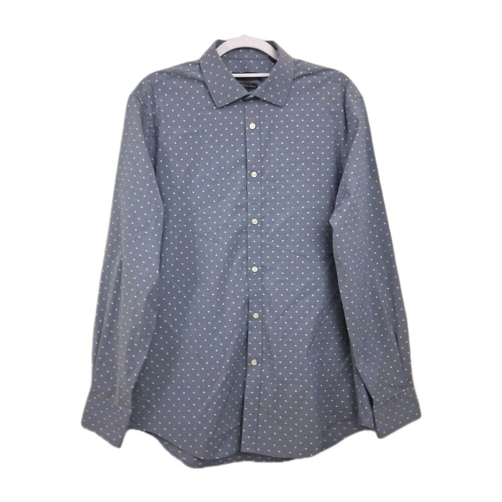 Tommy Hilfiger Shirt Mens Large Button Up Swiss Dot Blue Oeko Tek THFlex Stretch